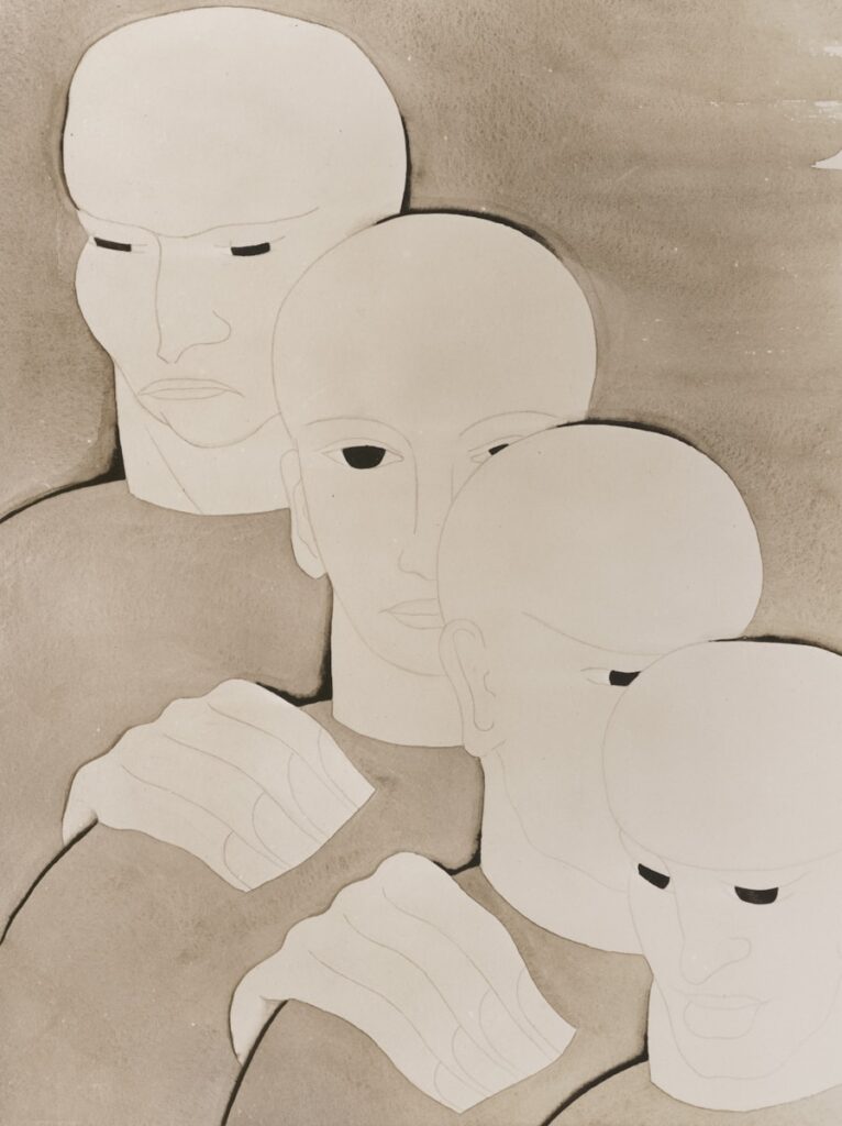 a drawing of a group of people holding hands